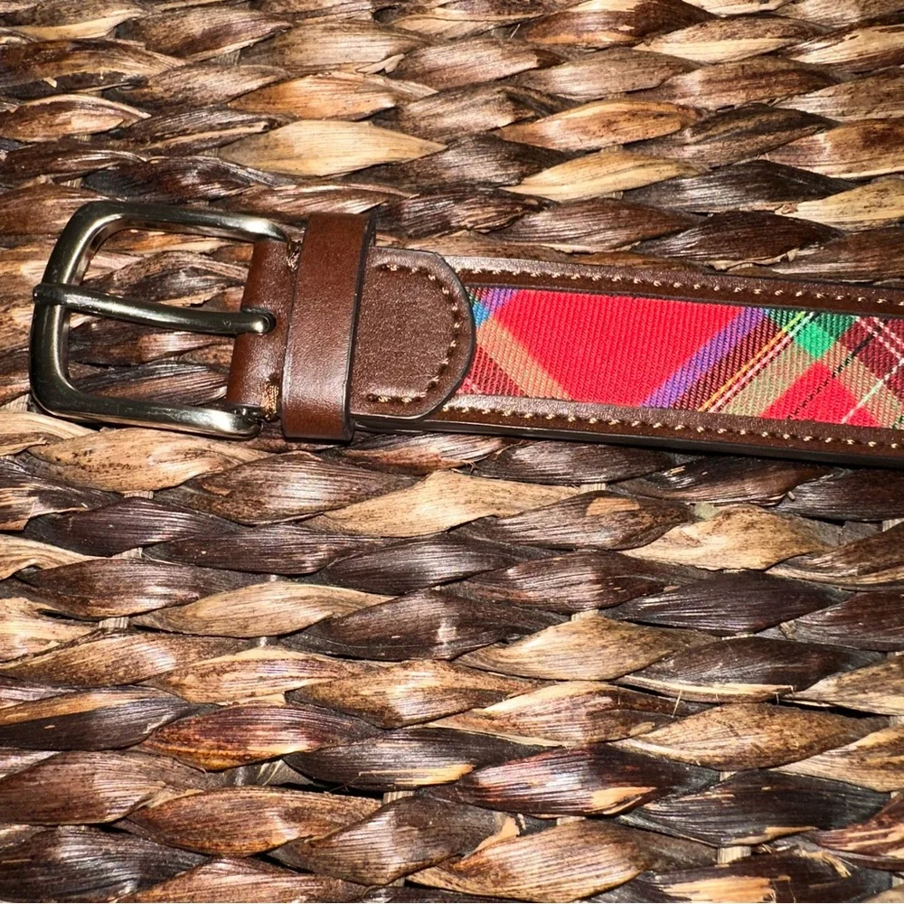 Tartan plaid belt kids size medium Red plaid‎ and brown